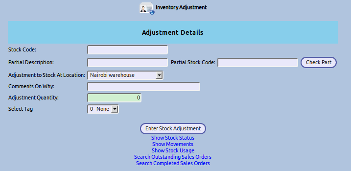 Stock Adjustment Screen